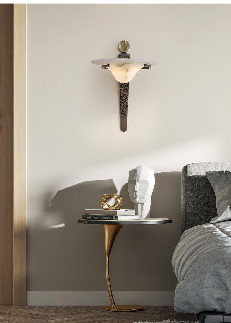 Applique murale moderne Flosi en Albâtre Bronze et blanc