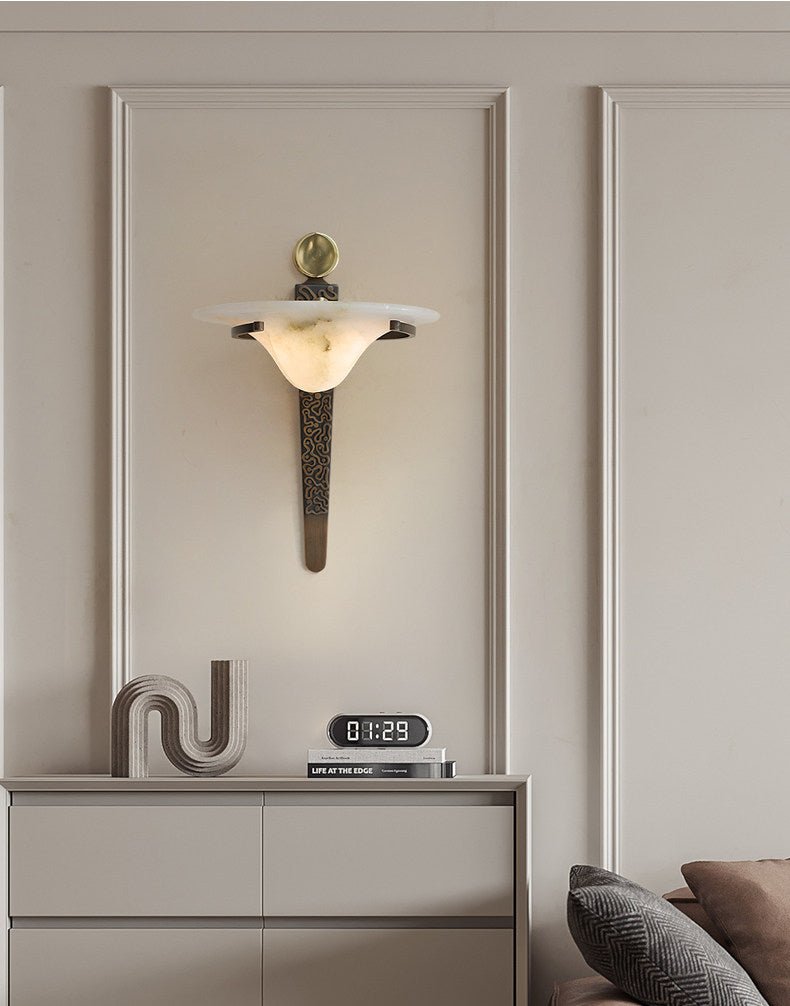 Applique murale moderne Flosi en Albâtre Bronze et blanc