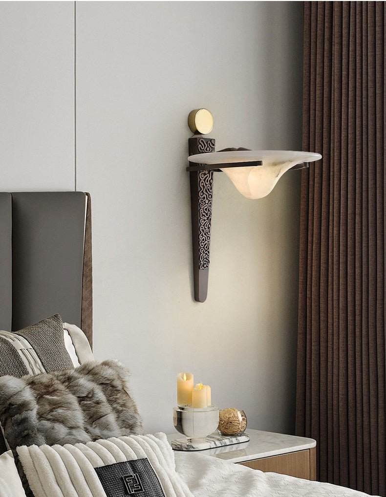 Applique murale moderne Flosi en Albâtre Bronze et blanc