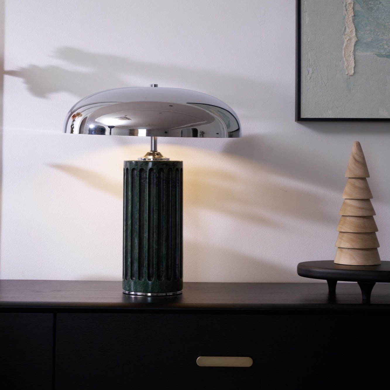 Lampe à poser moderne Wyatt en Marbre Vert et chrome