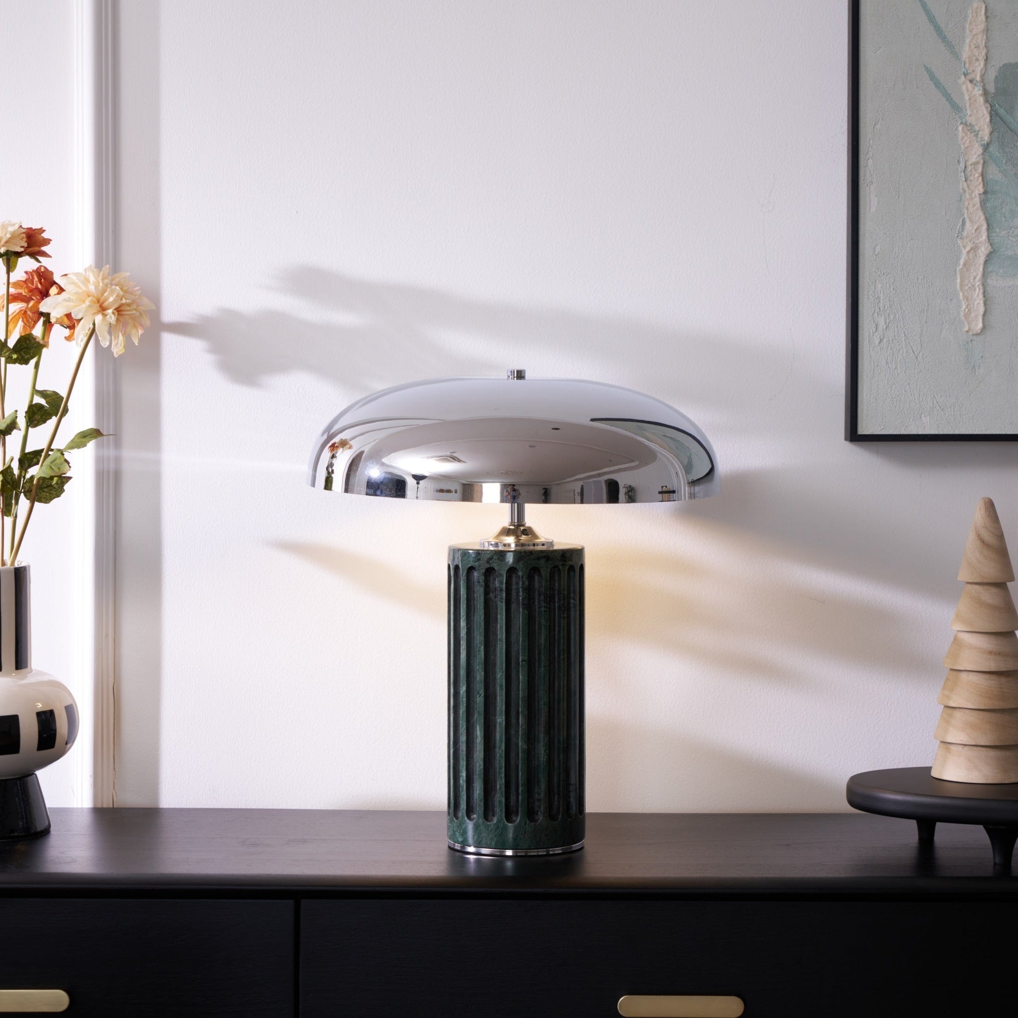 Lampe à poser moderne Wyatt en Marbre Vert et chrome