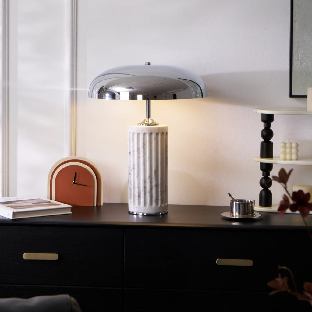 Lampe à poser moderne Wyatt en Marbre Blanc et chrome