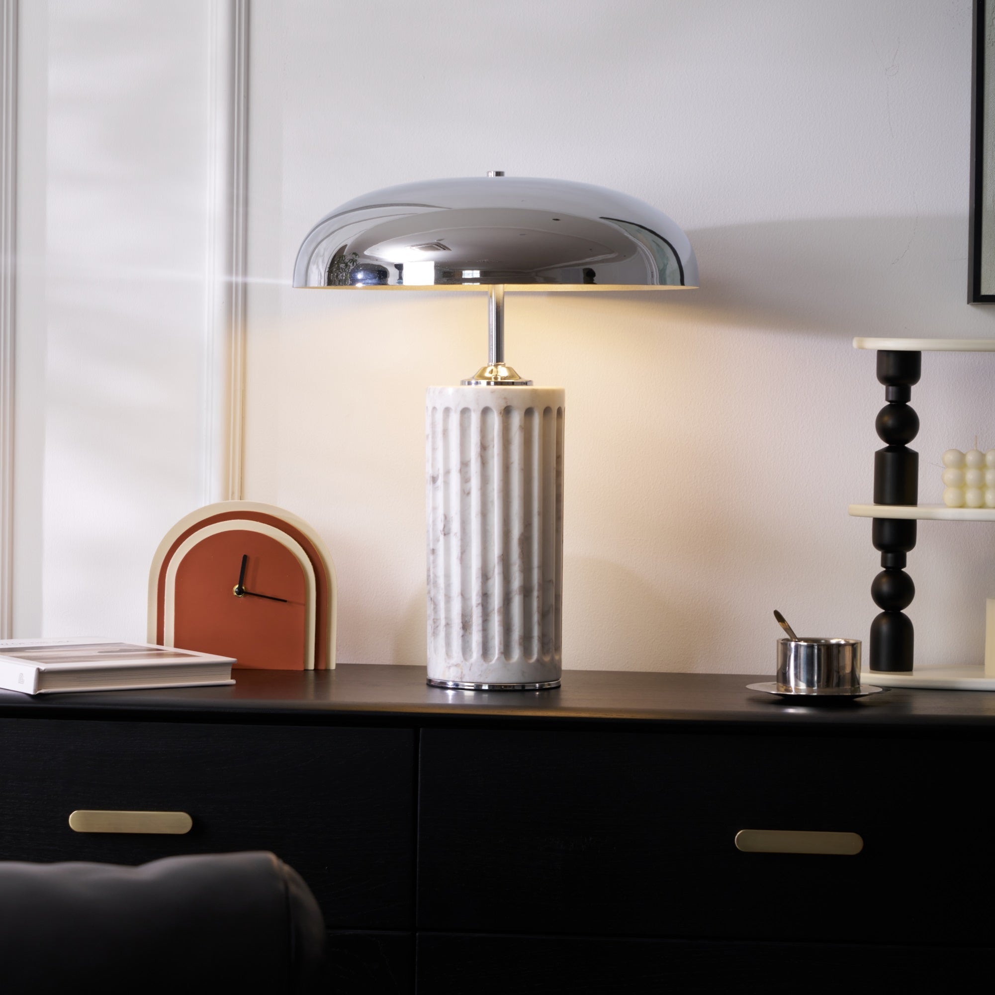 Lampe à poser moderne Wyatt en Marbre Vert et chrome
