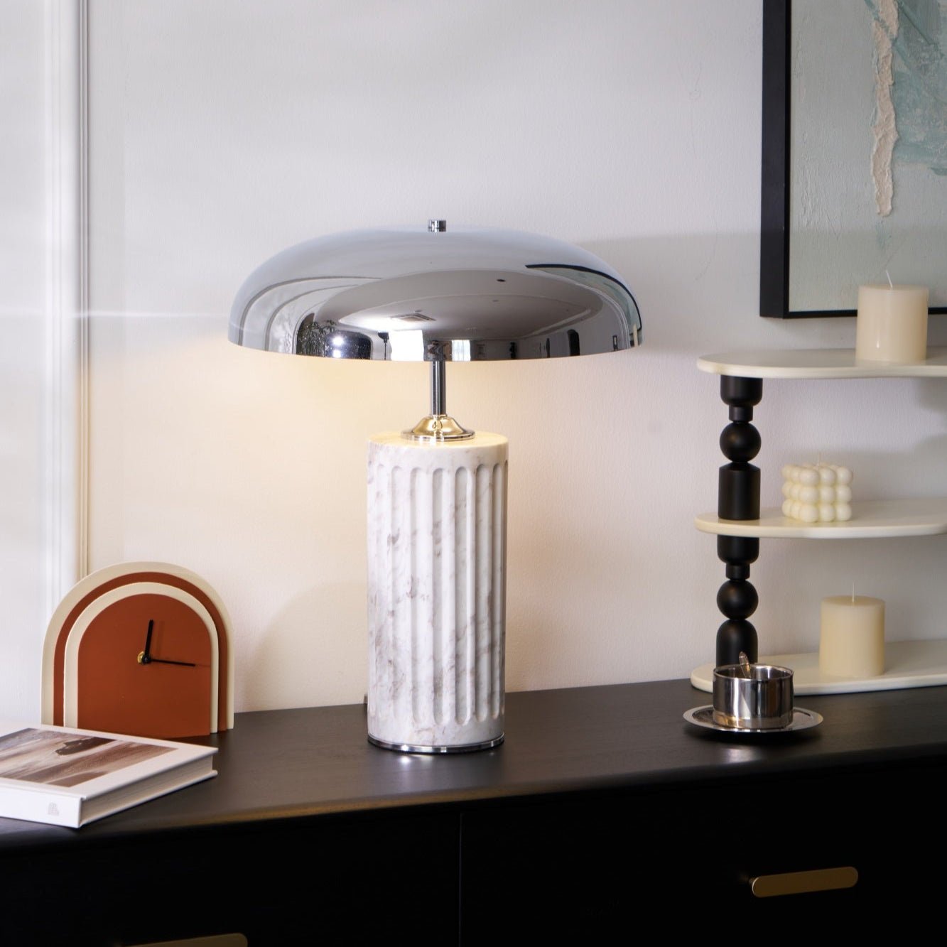 Lampe à poser moderne Wyatt en Marbre Blanc et chrome