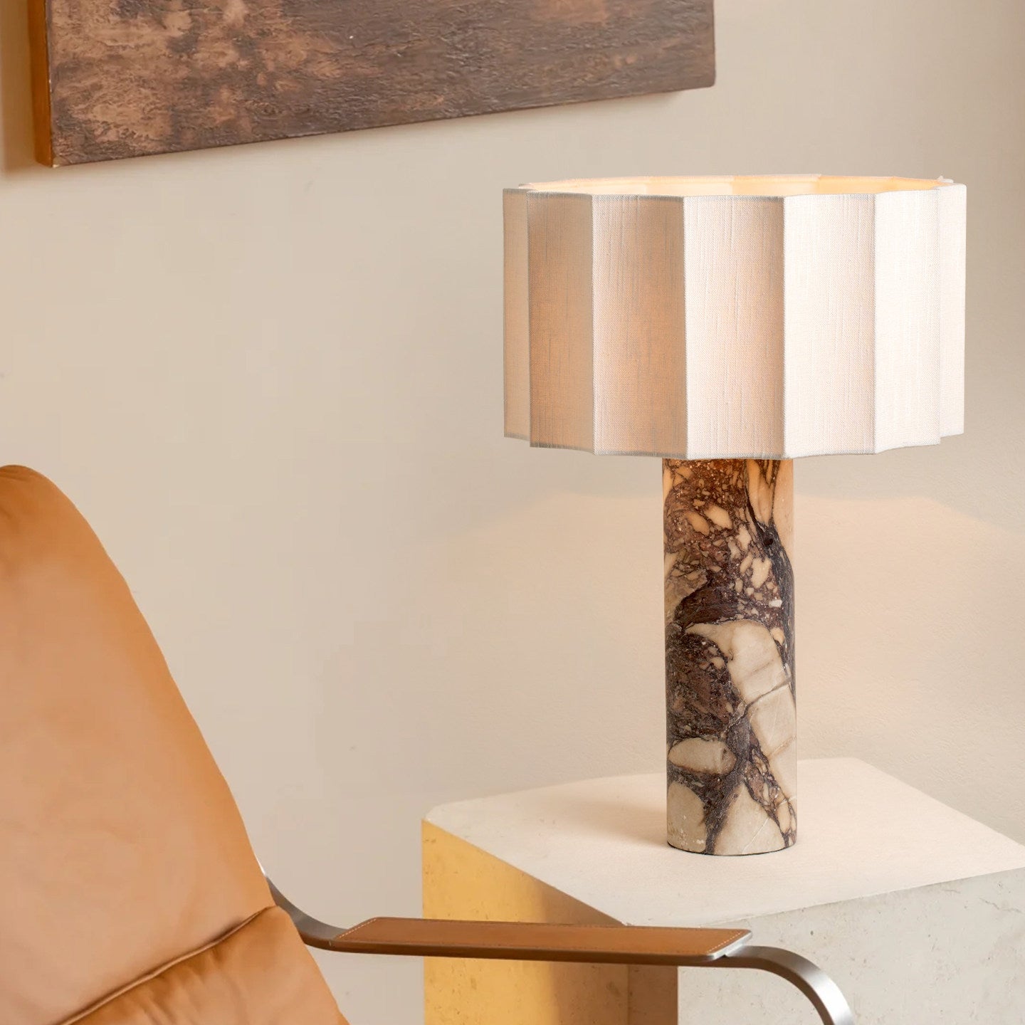 Lampe à poser moderne Asgrim en Marbre Bulgari violet et blanc