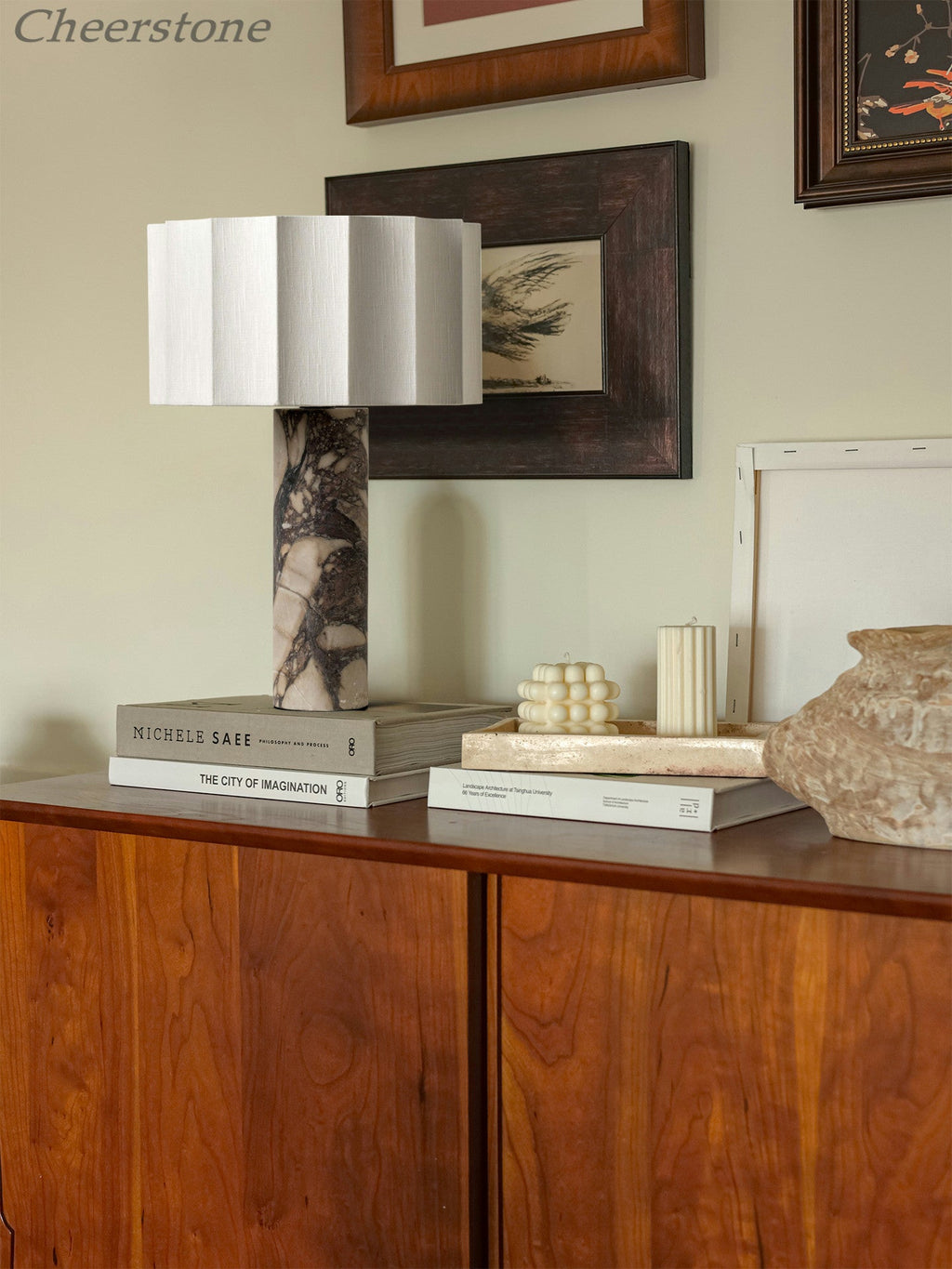Lampe à poser moderne Asgrim en Marbre Bulgari violet et blanc