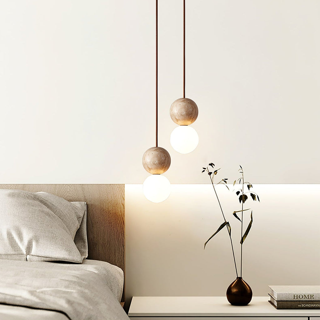 Suspension moderne Fridtjof en Travertin jaune et blanc