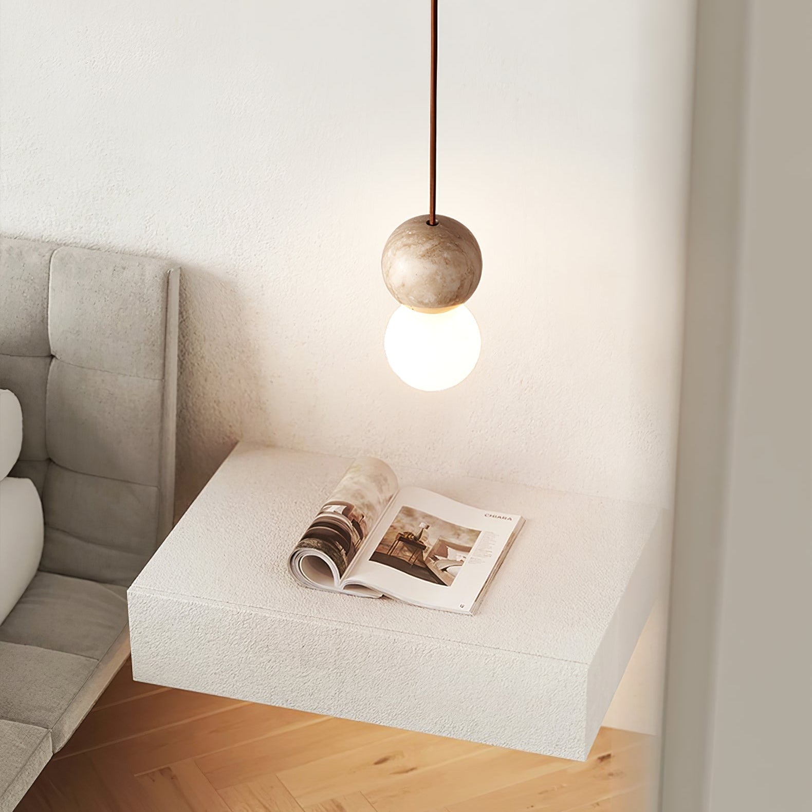 Suspension moderne Fridtjof en Travertin jaune et blanc