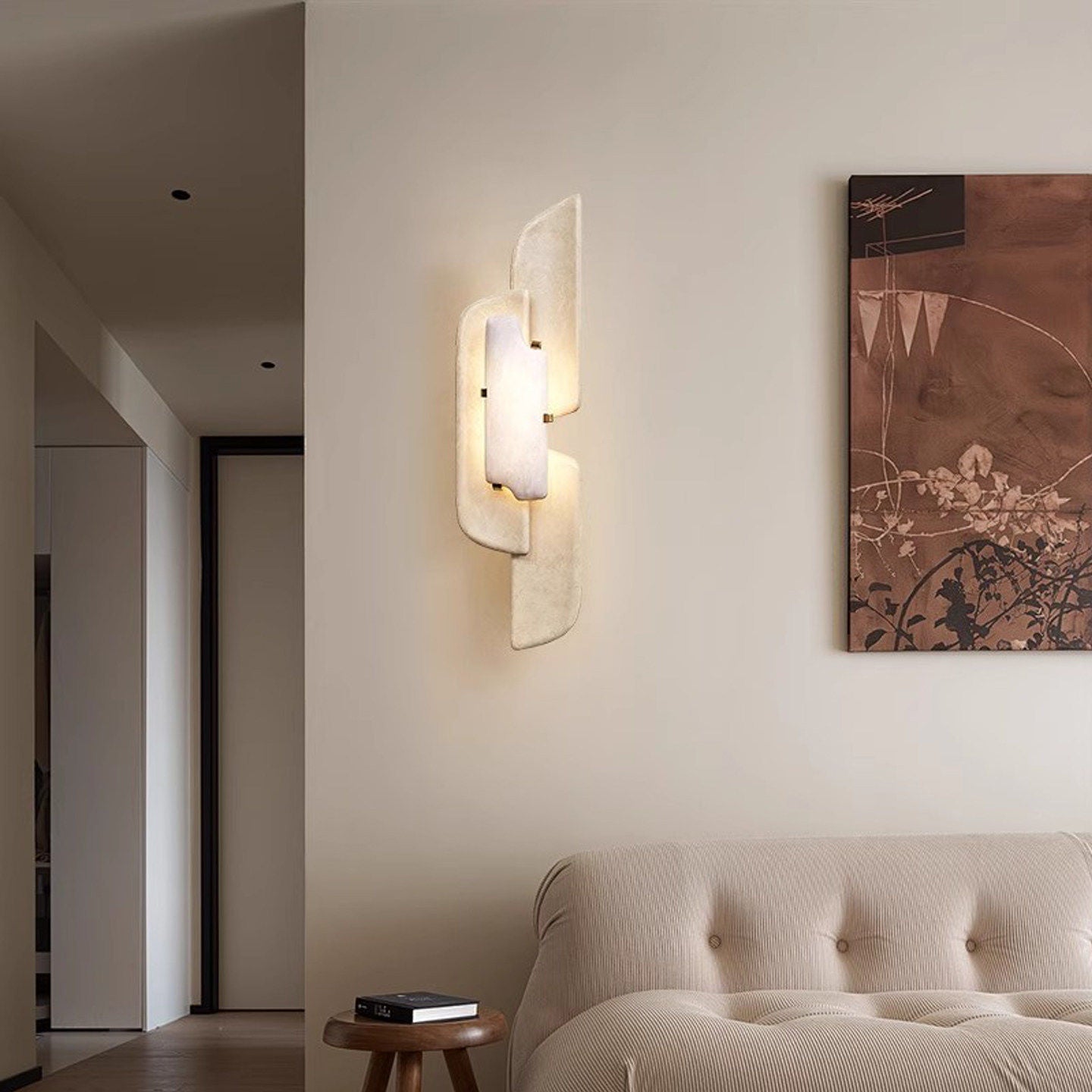Applique murale moderne Theon en Blanc albâtre et beige