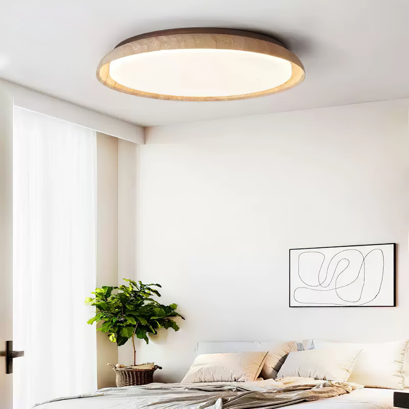 Plafonnier moderne Edmond en Travertin jaune et noyer