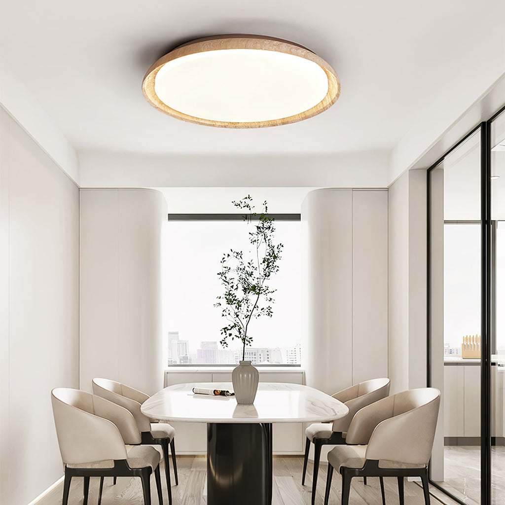 Plafonnier moderne Edmond en Travertin jaune et noyer