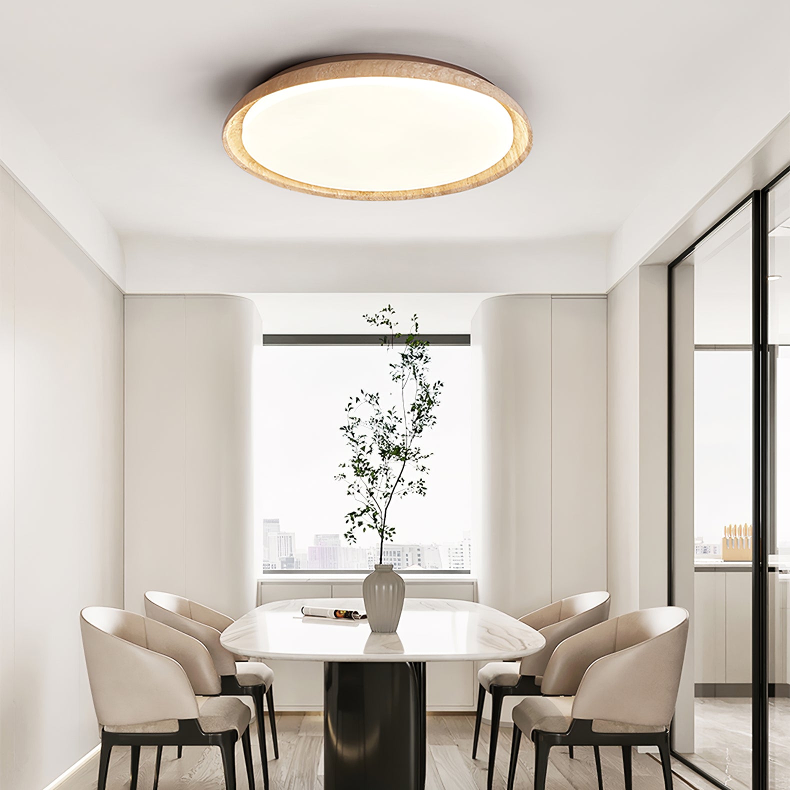 Plafonnier moderne Edmond en Travertin jaune et noyer
