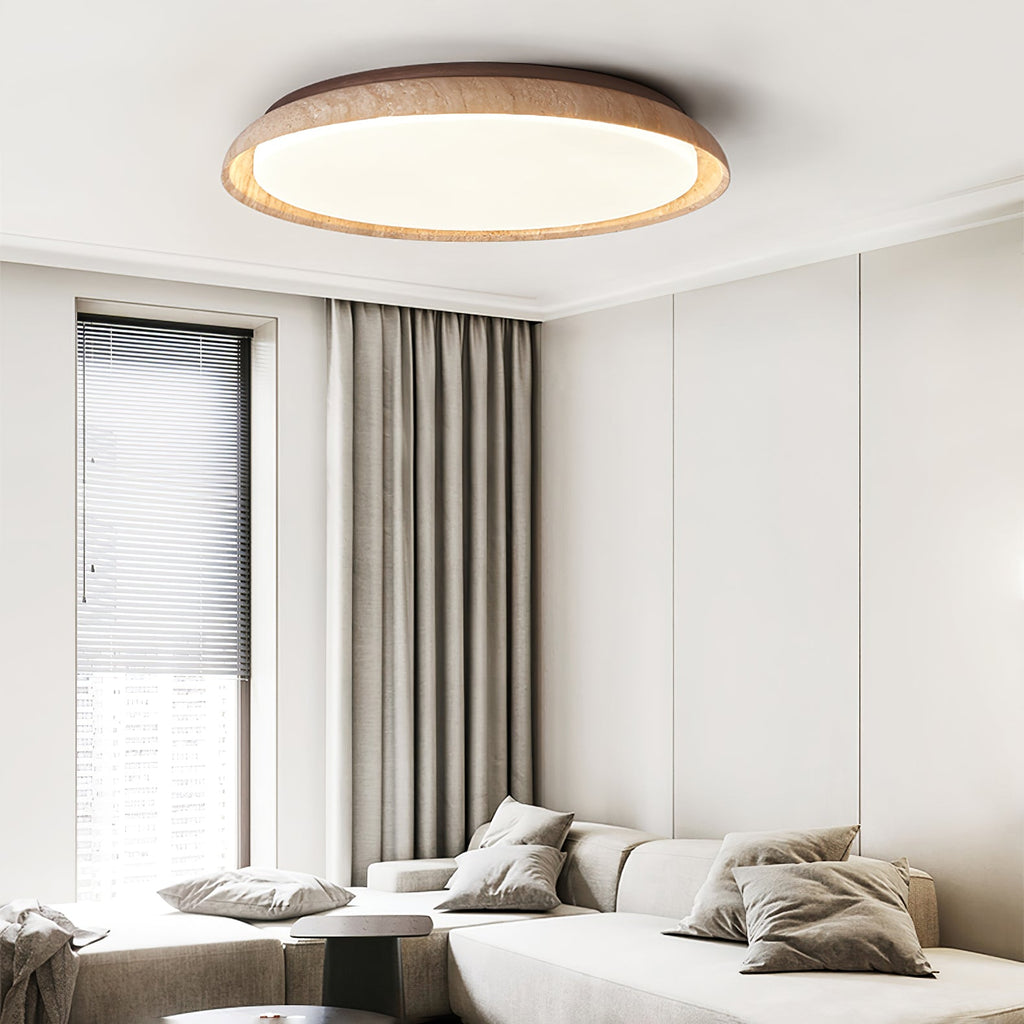 Plafonnier moderne Edmond en Travertin jaune et noyer