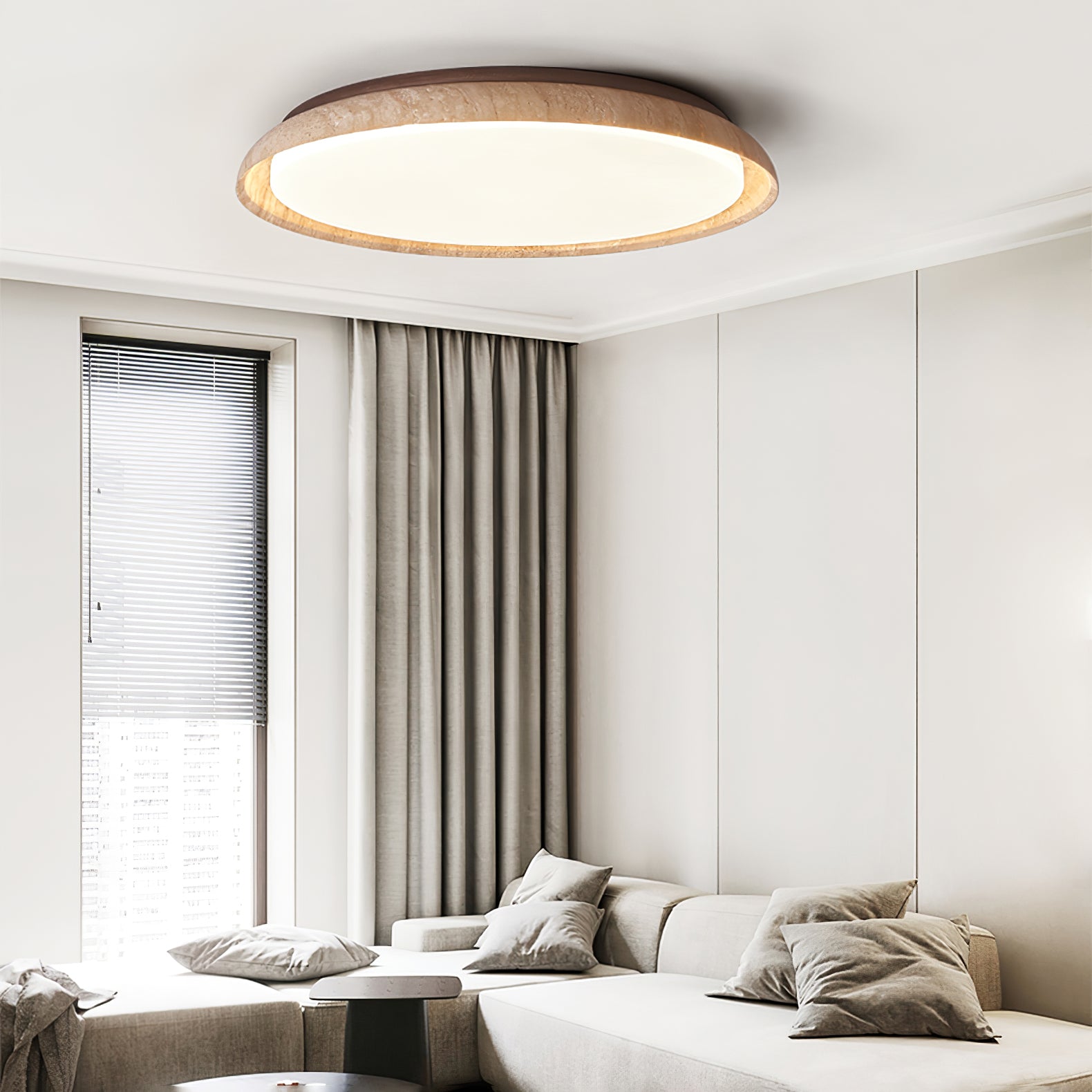 Plafonnier moderne Edmond en Travertin jaune et noyer