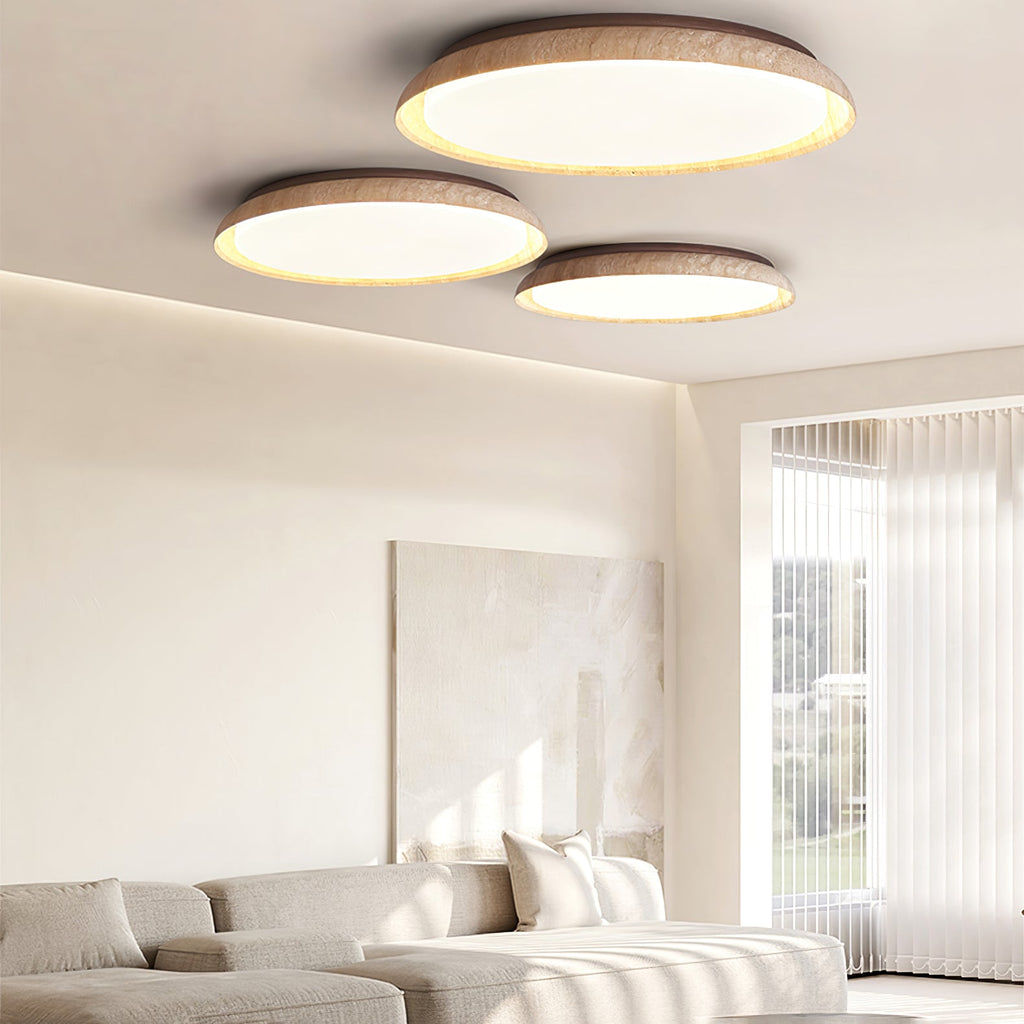 Plafonnier moderne Edmond en Travertin jaune et noyer