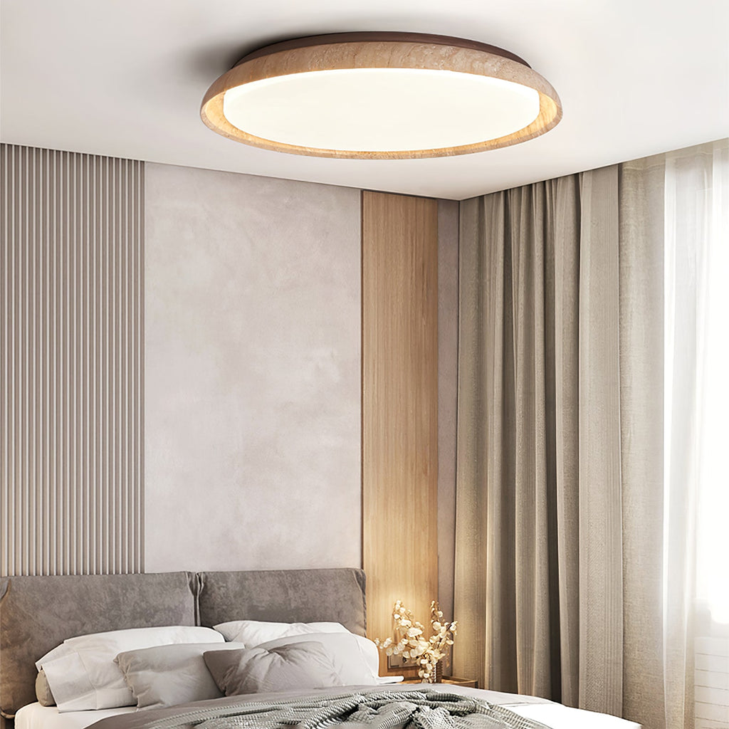 Plafonnier moderne Edmond en Travertin jaune et noyer