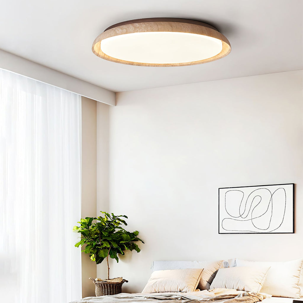 Plafonnier moderne Edmond en Travertin jaune et noyer