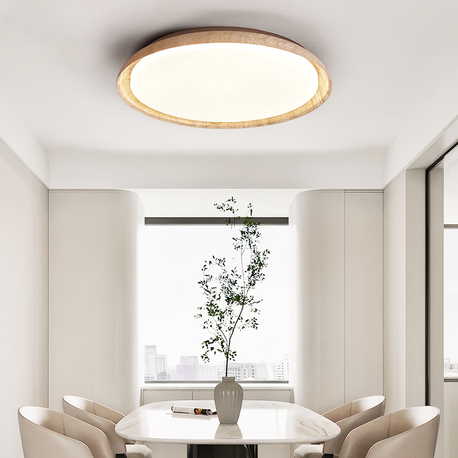 Plafonnier moderne Edmond en Travertin jaune et noyer