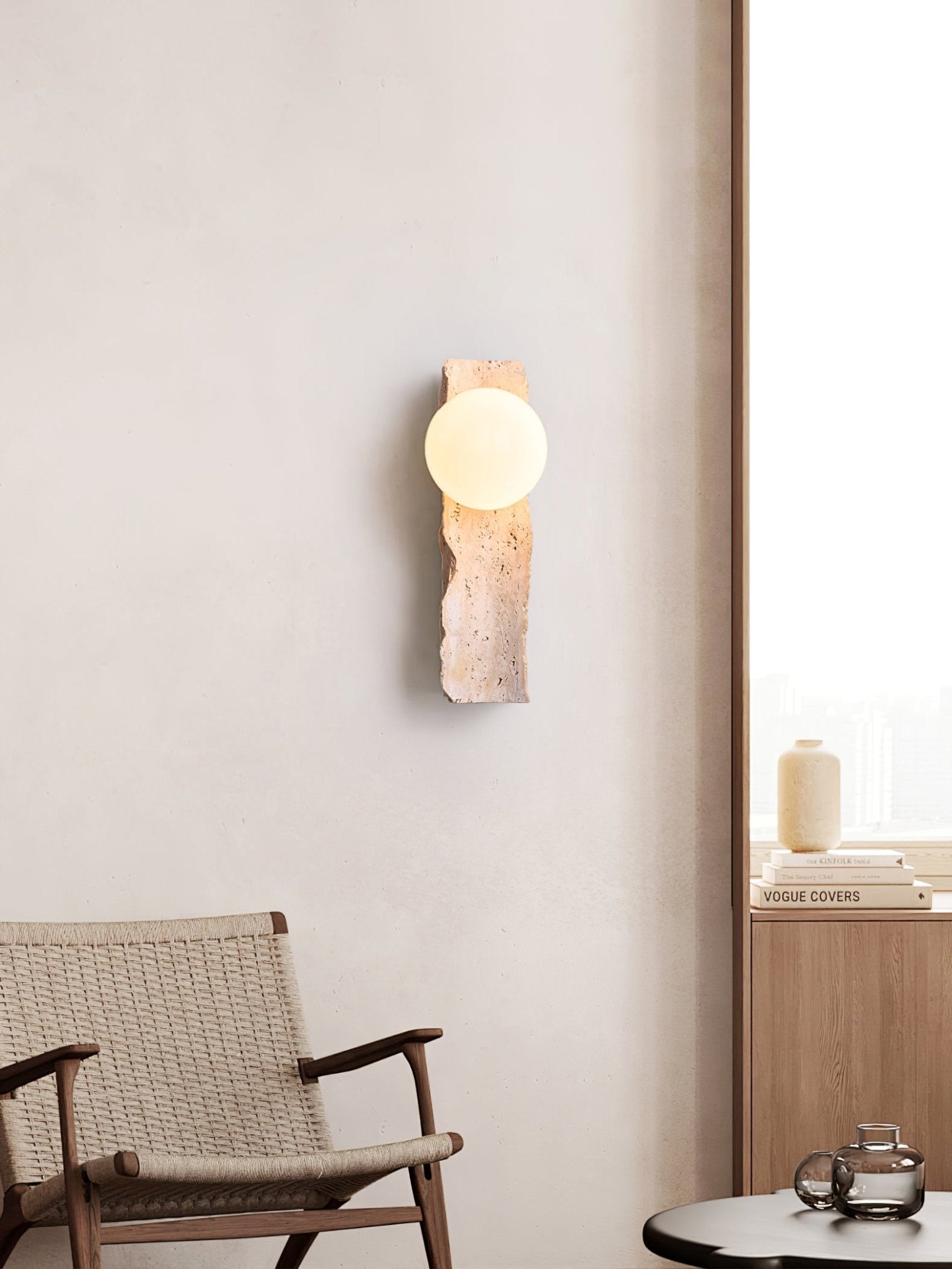 Applique murale moderne Eske en Travertin jaune et blanc