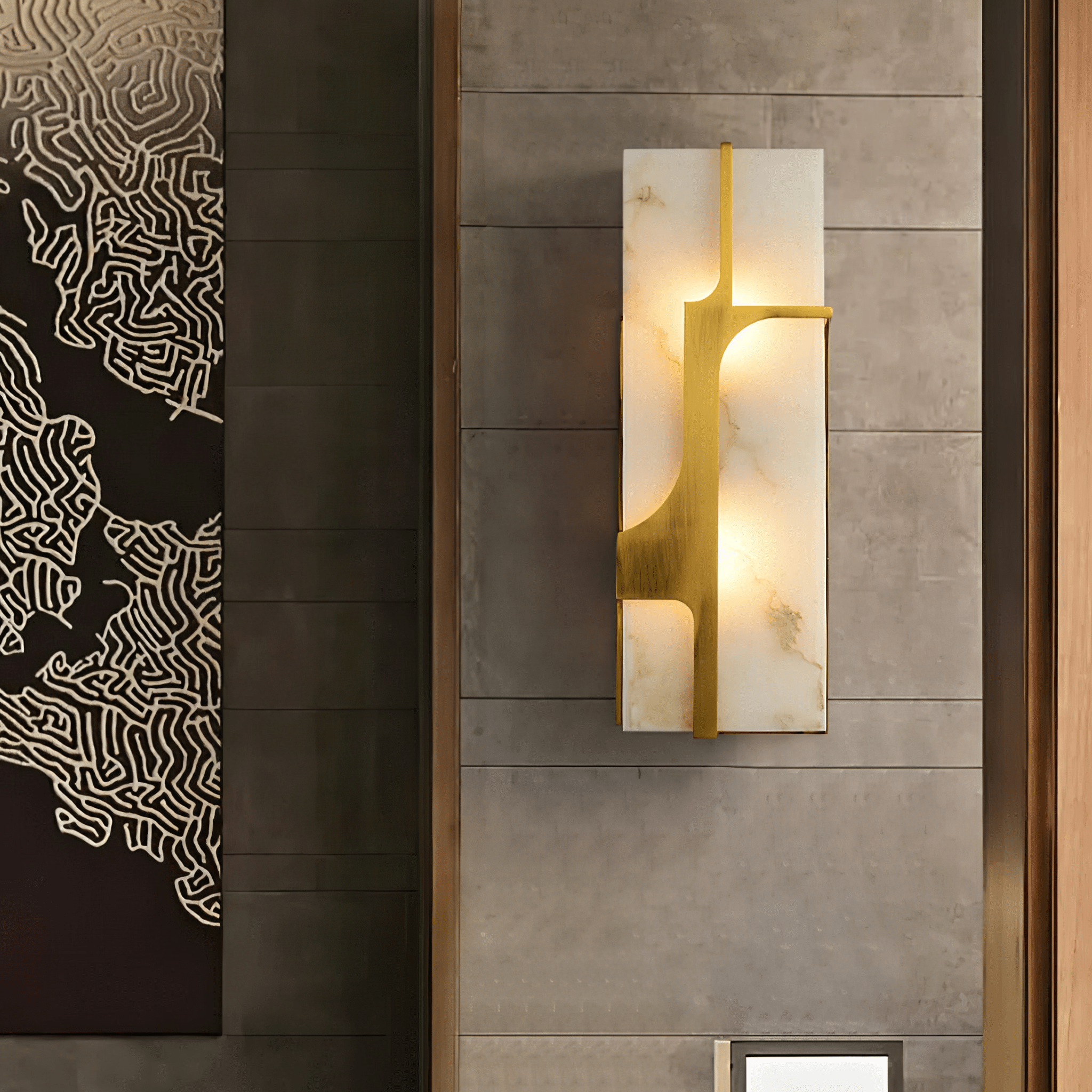 Applique murale moderne Sterling en Albâtre Laiton et blanc