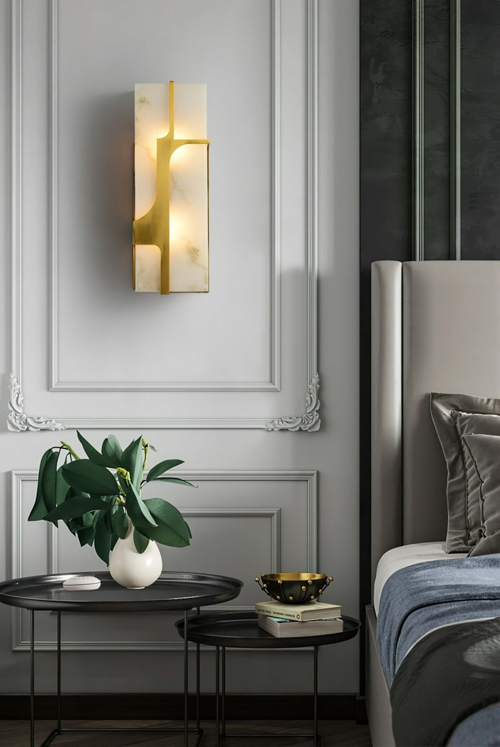 Applique murale moderne Sterling en Albâtre Laiton et blanc