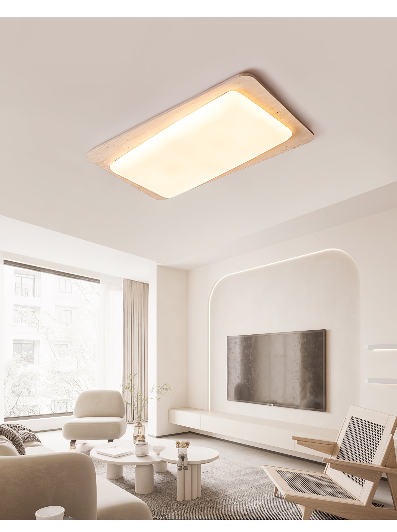 Plafonnier moderne Coe en Travertin jaune et blanc