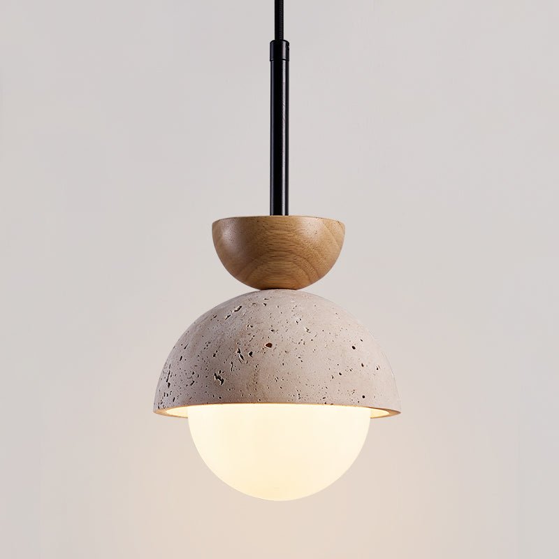 Suspension moderne Oly en Bois et travertin jaune