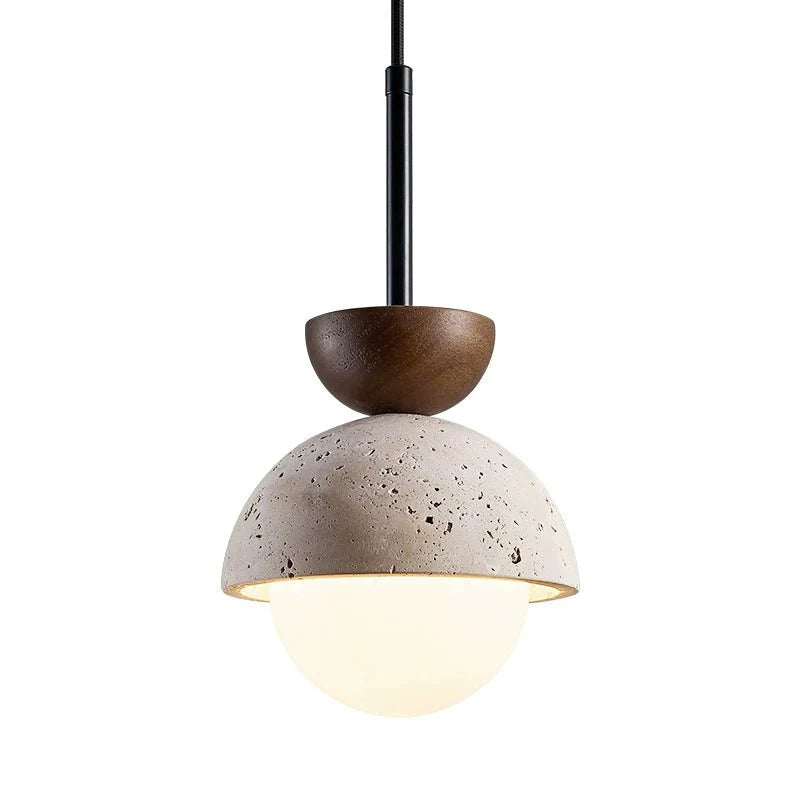 Suspension moderne Oly en Noyer et travertin jaune