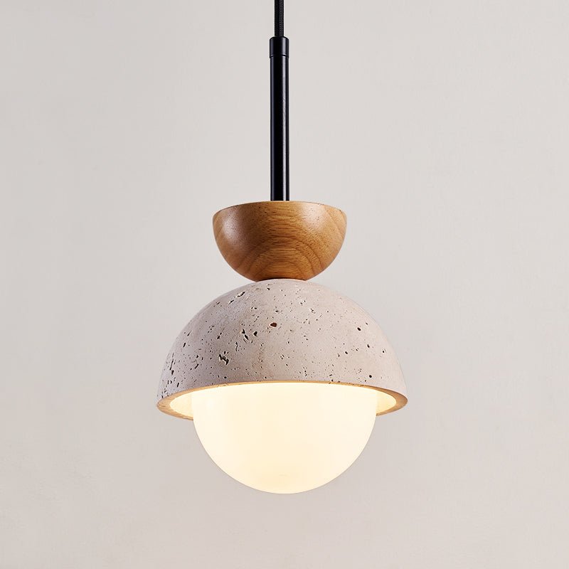 Suspension moderne Oly en Noyer et travertin jaune