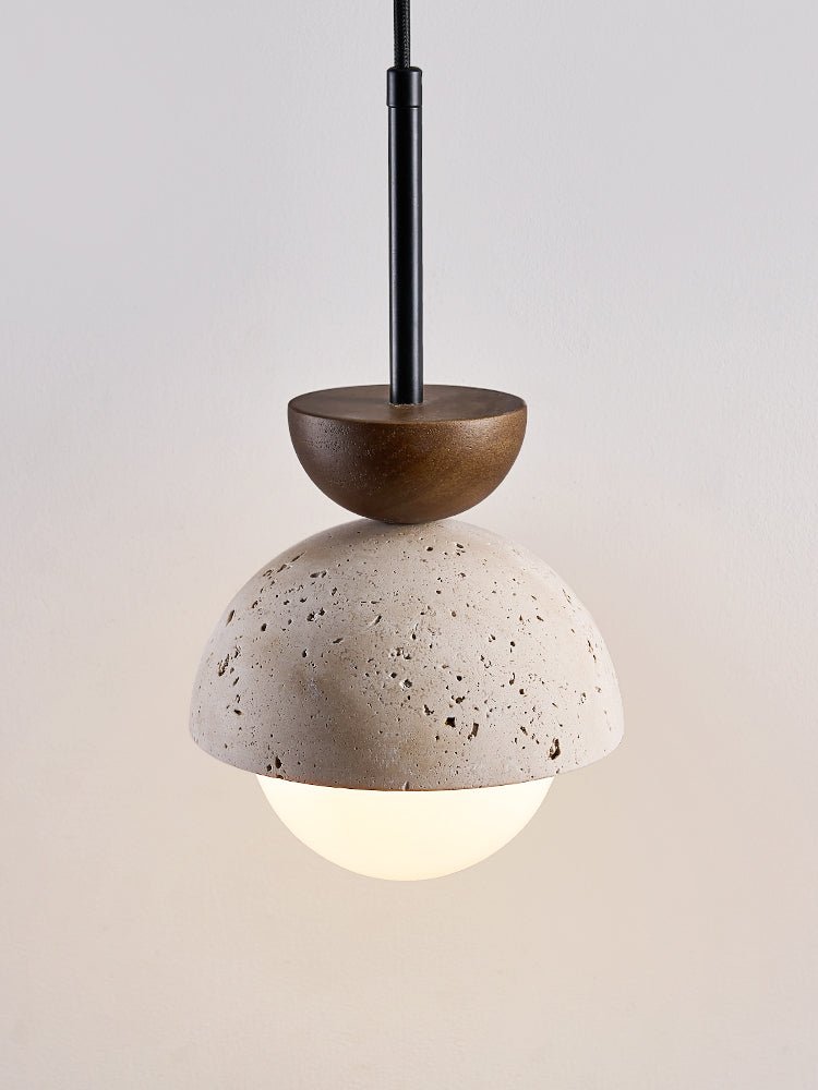 Suspension moderne Oly en Bois et travertin jaune