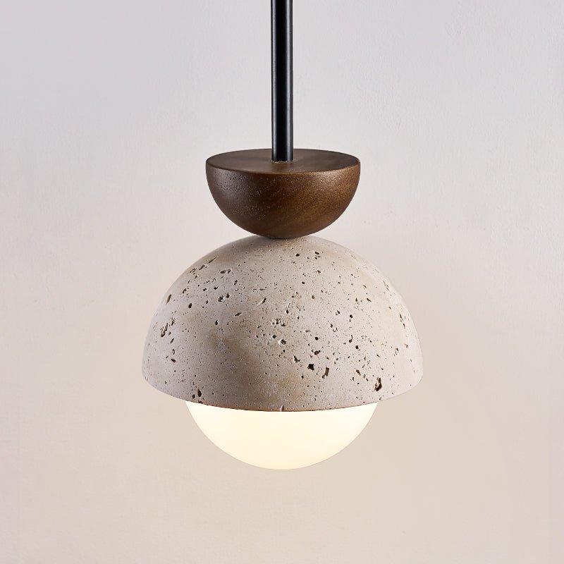 Suspension moderne Oly en Noyer et travertin jaune