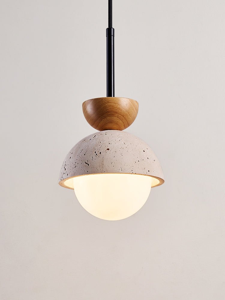 Suspension moderne Oly en Bois et travertin jaune