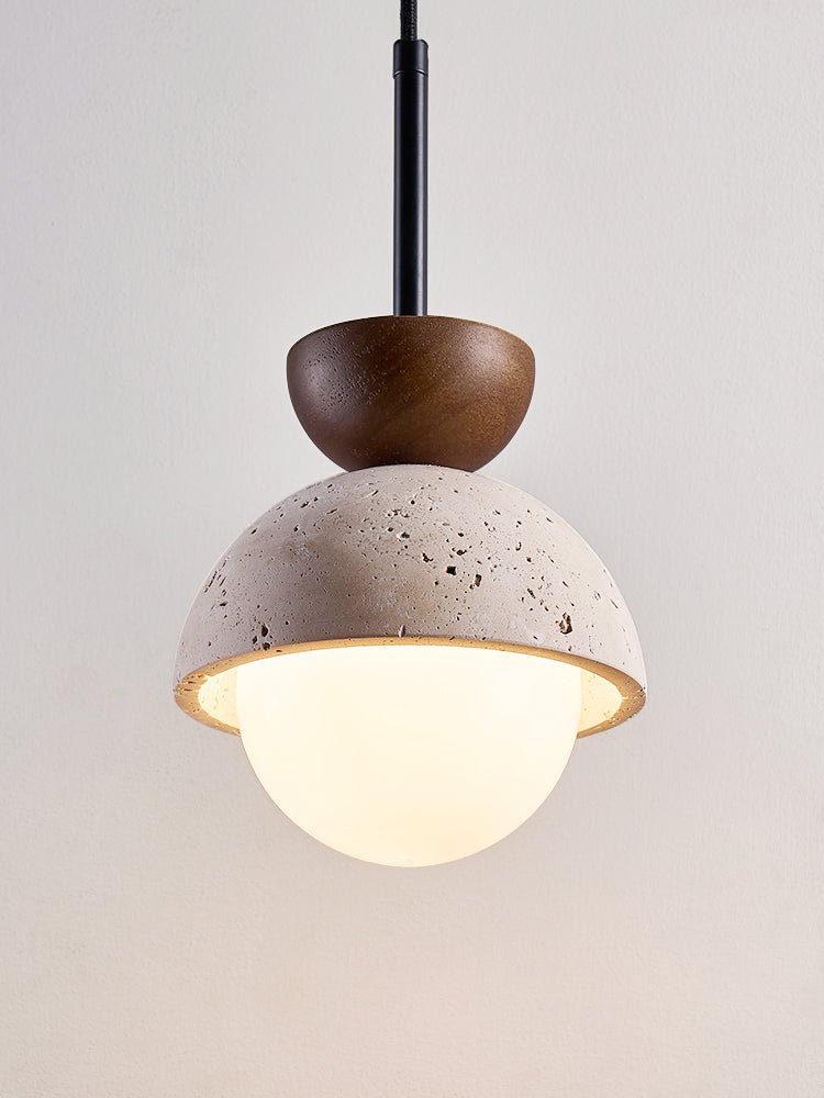 Suspension moderne Oly en Noyer et travertin jaune