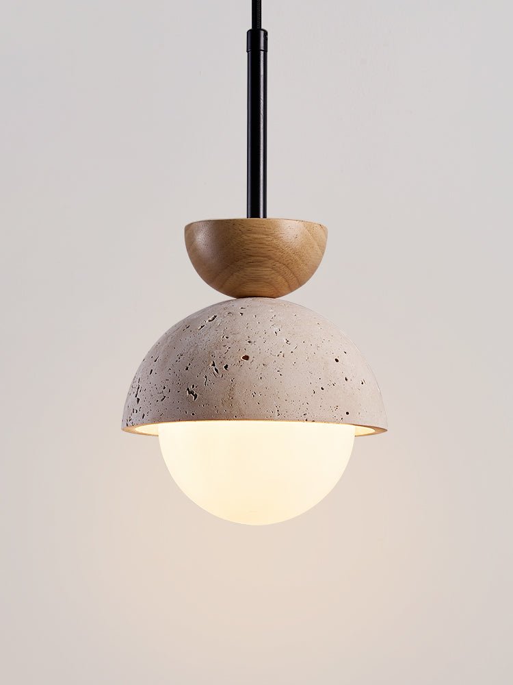 Suspension moderne Oly en Bois et travertin jaune