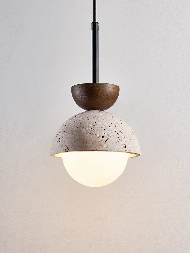 Suspension moderne Oly en Bois et travertin jaune