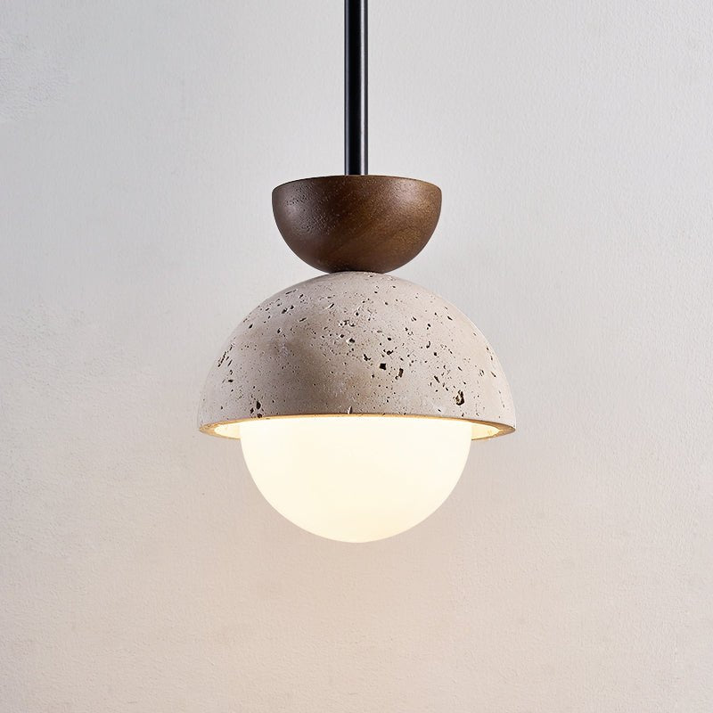 Suspension moderne Oly en Noyer et travertin jaune
