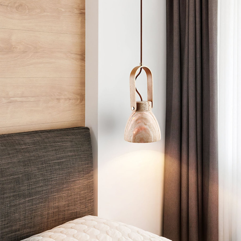 Suspension moderne Birk en Bois et travertin jaune