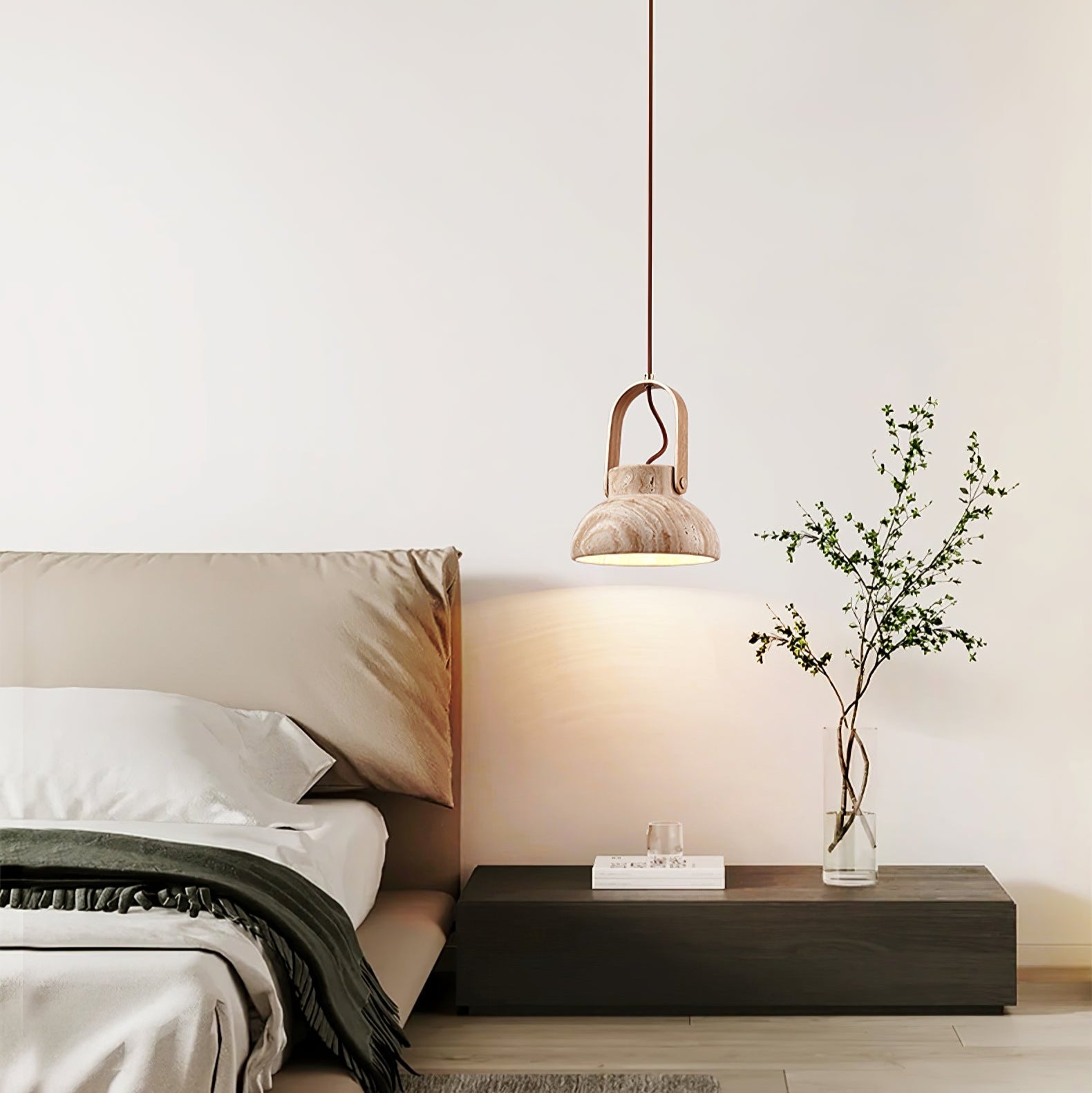 Suspension moderne Birk en Bois et travertin jaune