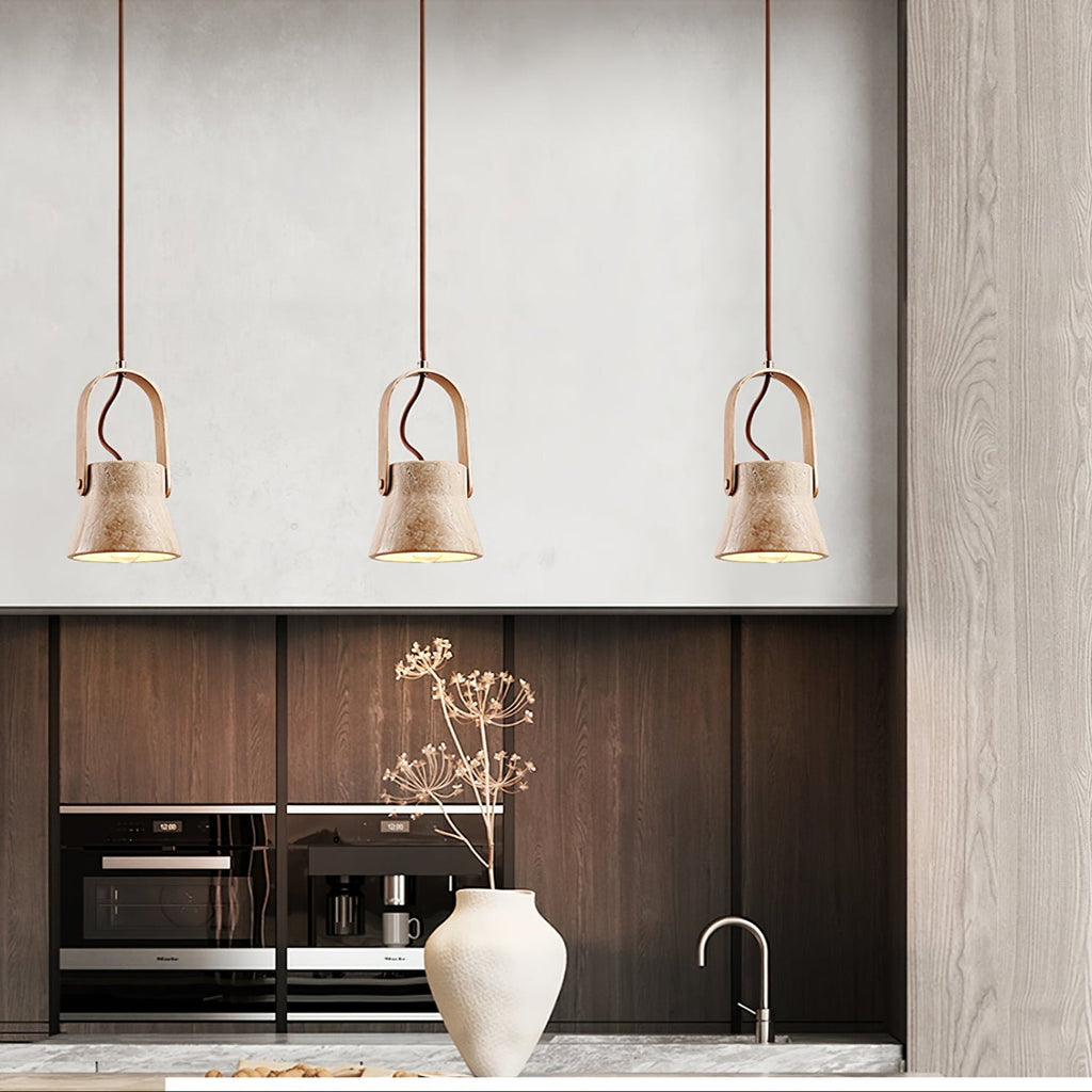 Suspension moderne Birk en Bois et travertin jaune