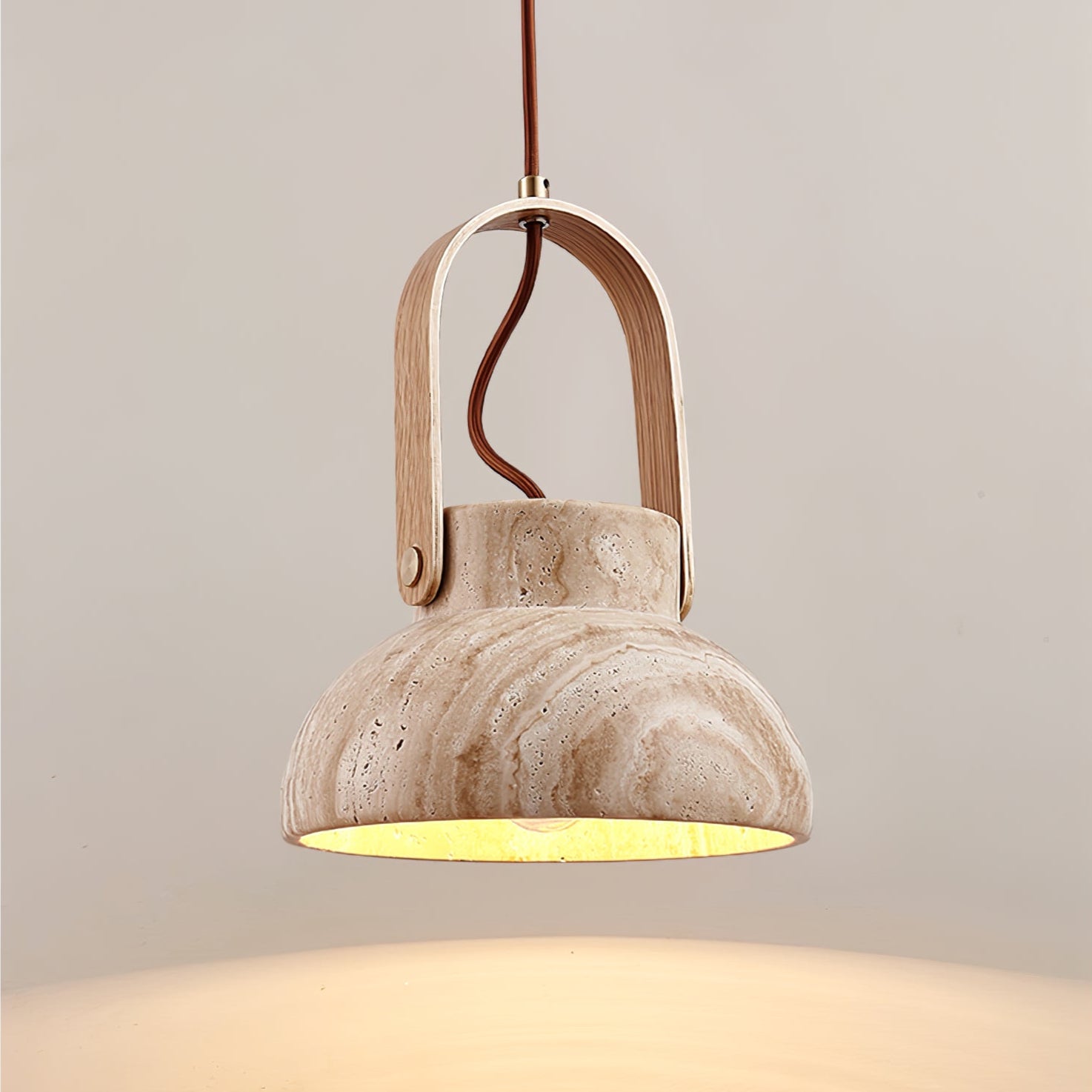 Suspension moderne Birk en Bois et travertin jaune