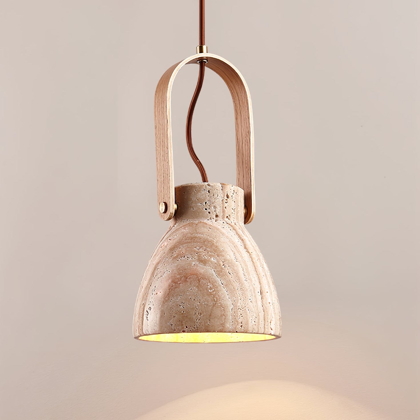 Suspension moderne Birk en Bois et travertin jaune