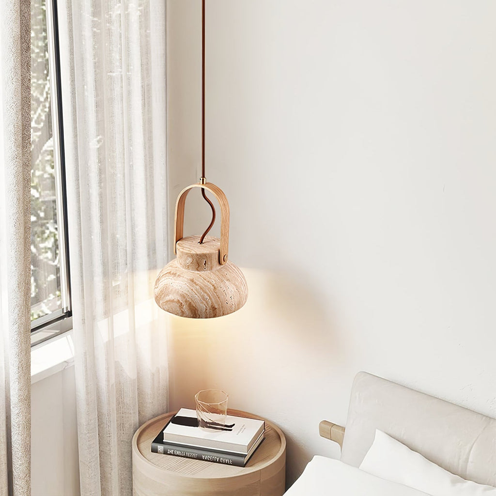 Suspension moderne Birk en Bois et travertin jaune