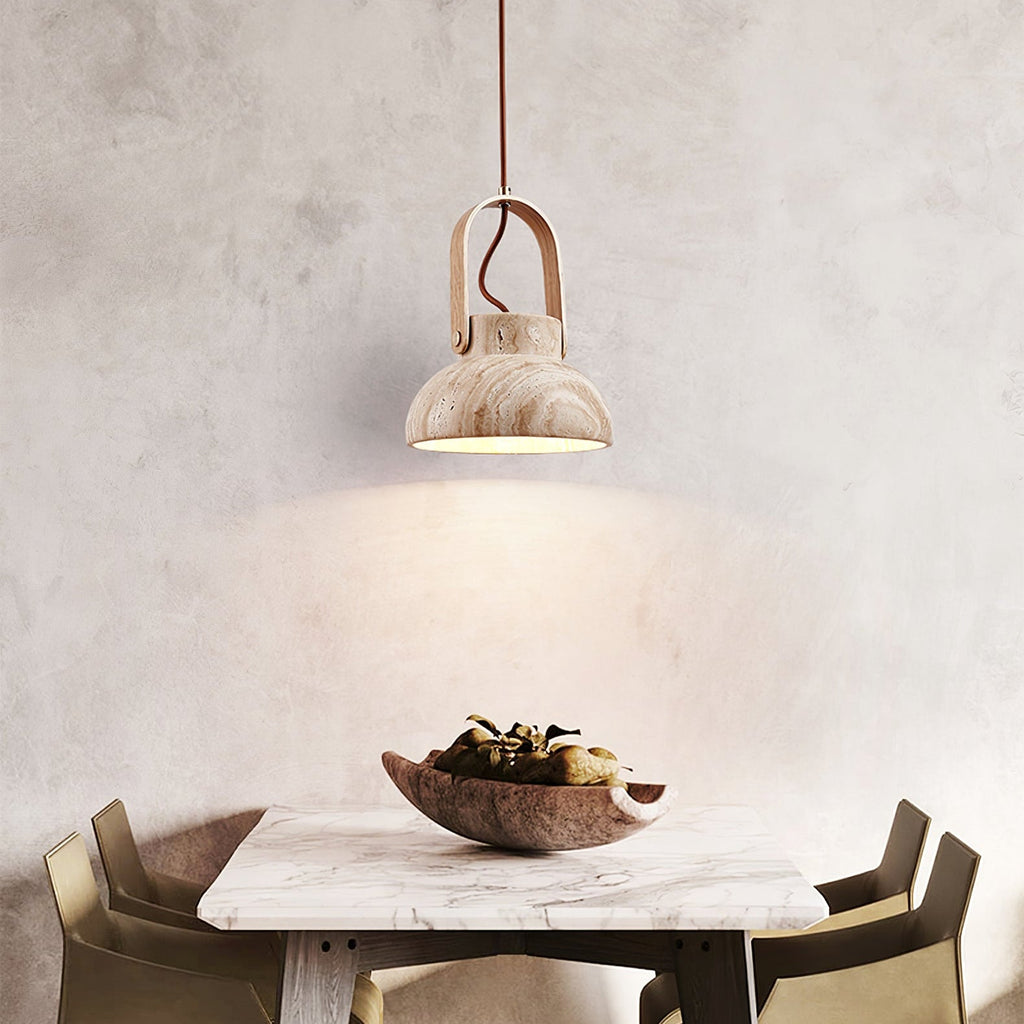 Suspension moderne Birk en Bois et travertin jaune