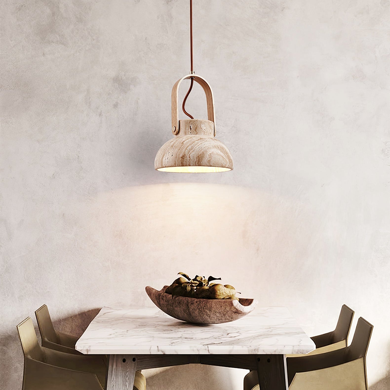 Suspension moderne Birk en Bois et travertin jaune