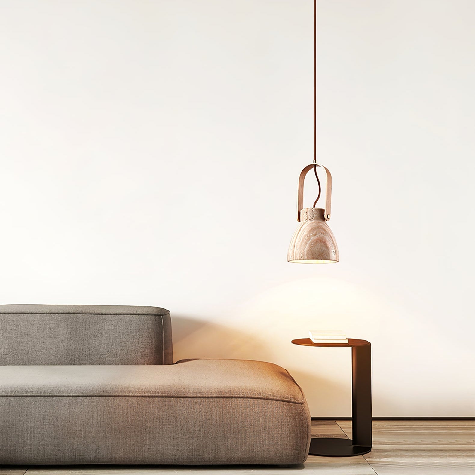 Suspension moderne Birk en Bois et travertin jaune