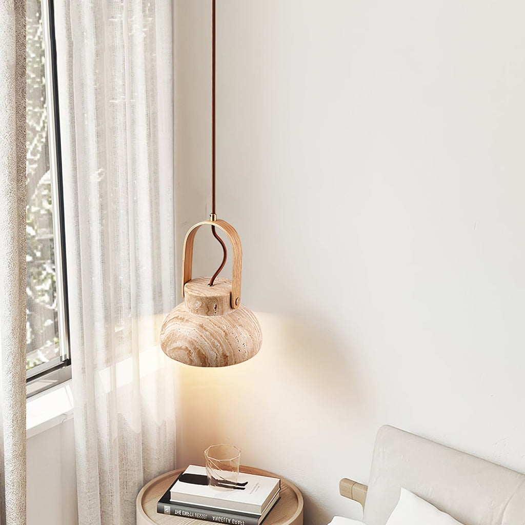 Suspension moderne Birk en Bois et travertin jaune