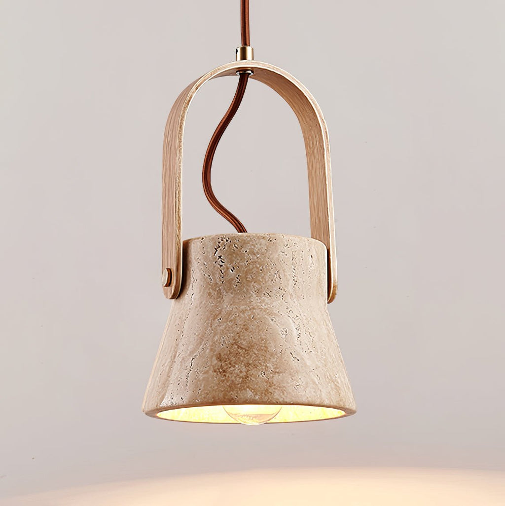 Suspension moderne Birk en Bois et travertin jaune