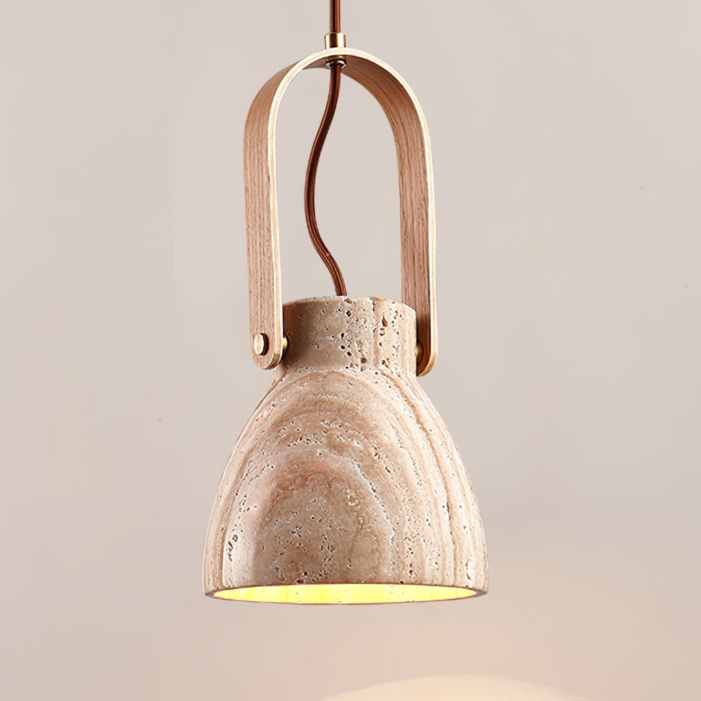 Suspension moderne Birk en Bois et travertin jaune
