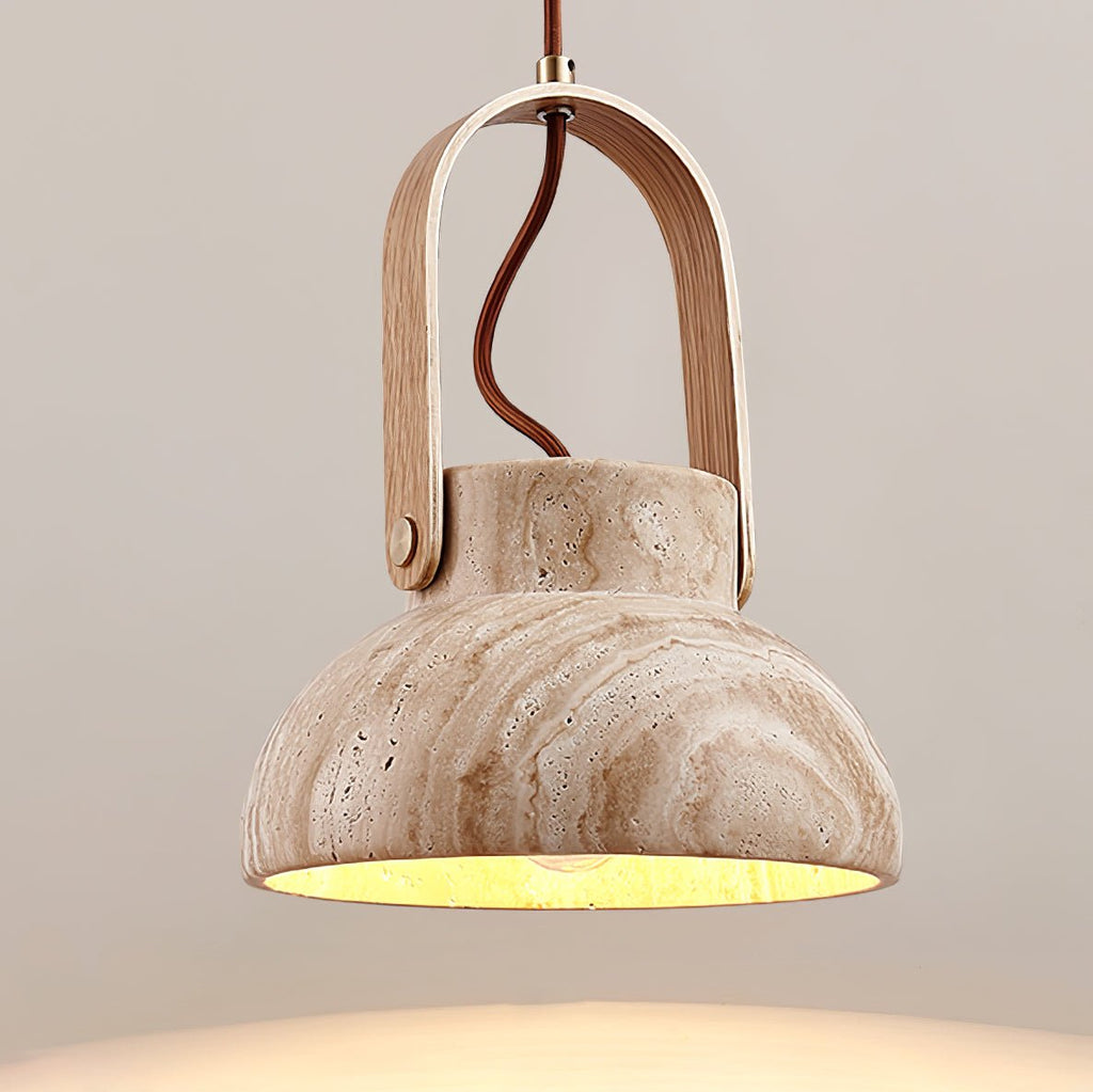 Suspension moderne Birk en Bois et travertin jaune
