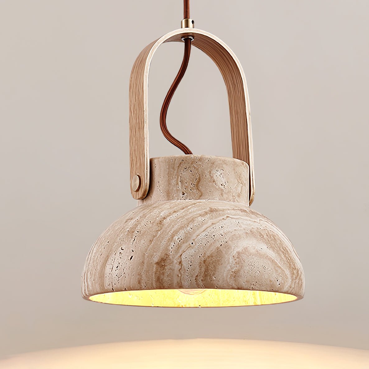 Suspension moderne Birk en Bois et travertin jaune